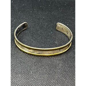 Vintage Gideon Sterling Silver Mid Century Modernist Two Tone Cuff Bracelet